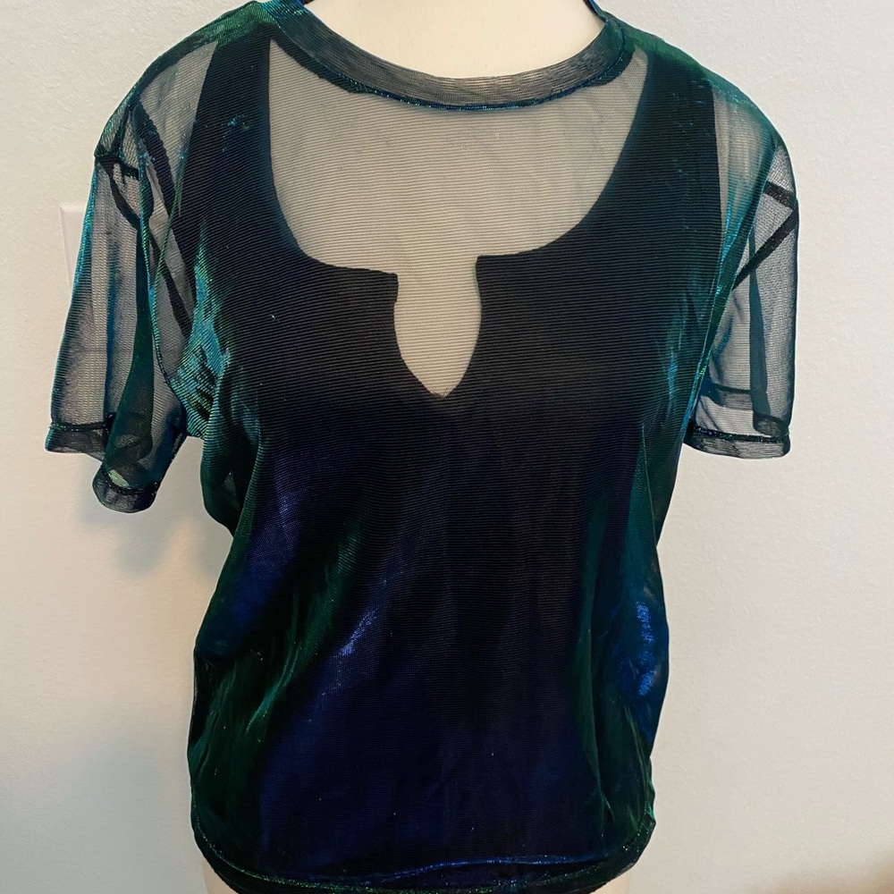 Shear iridescent crop top